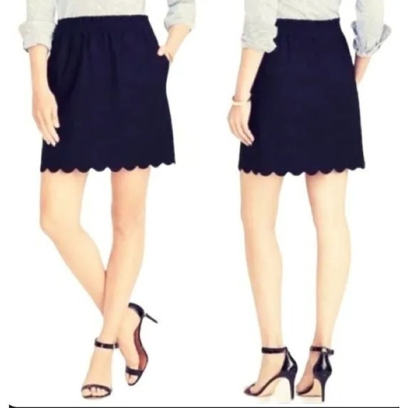 J.CREW Dresses & Skirts - J. By‎ J. Crew Womens Scalloped Hem Skirt Navy Blue Cotton Mini Size 10